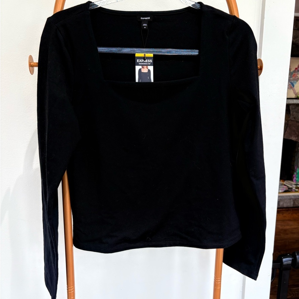 Express Black Square Neck Long Sleeve Top - Picture 2 of 5